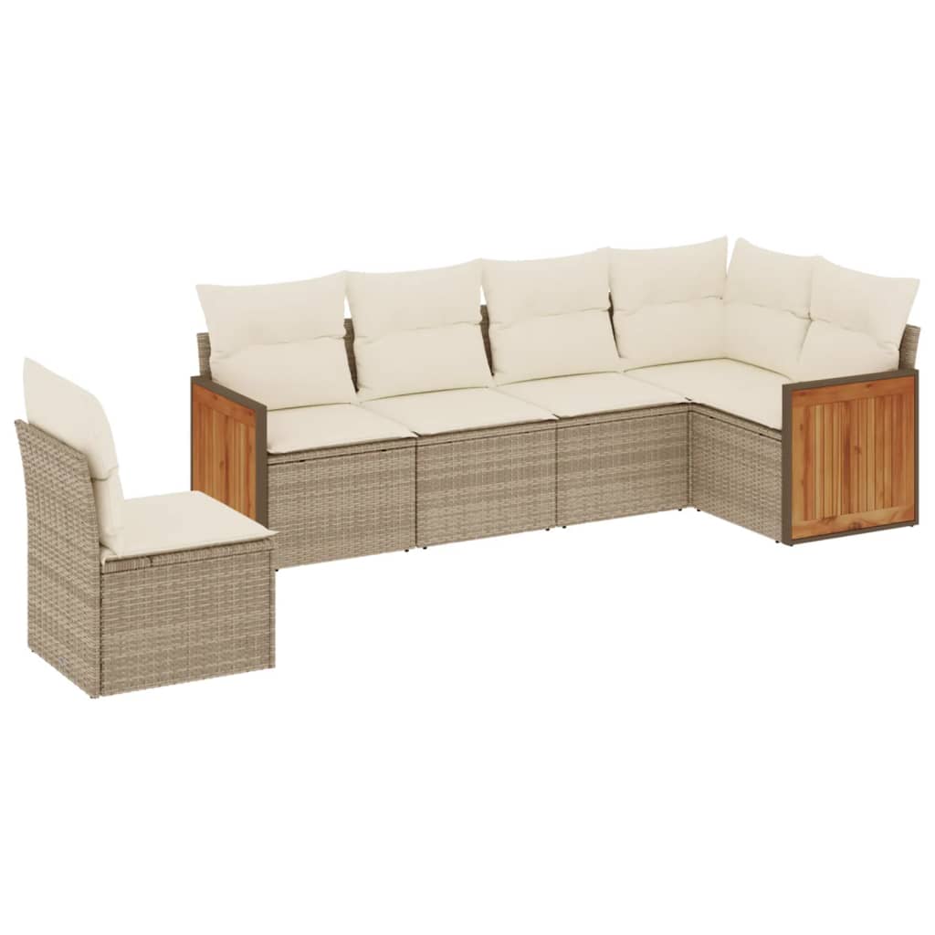 6-Delige Loungeset Met Kussens Poly Rattan Beige beige and cream Zonder tafel