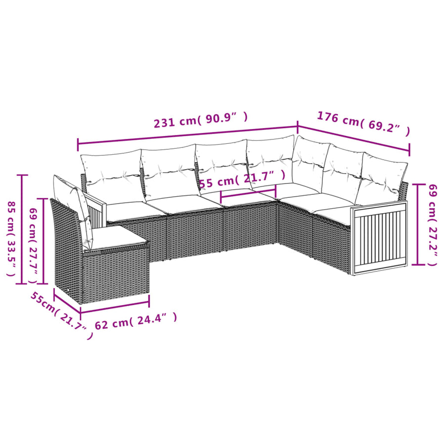 6-Delige Loungeset Met Kussens Poly Rattan Beige beige and cream Zonder tafel