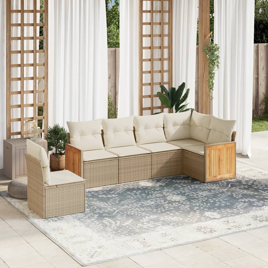 6-Delige Loungeset Met Kussens Poly Rattan Beige beige and cream Zonder tafel