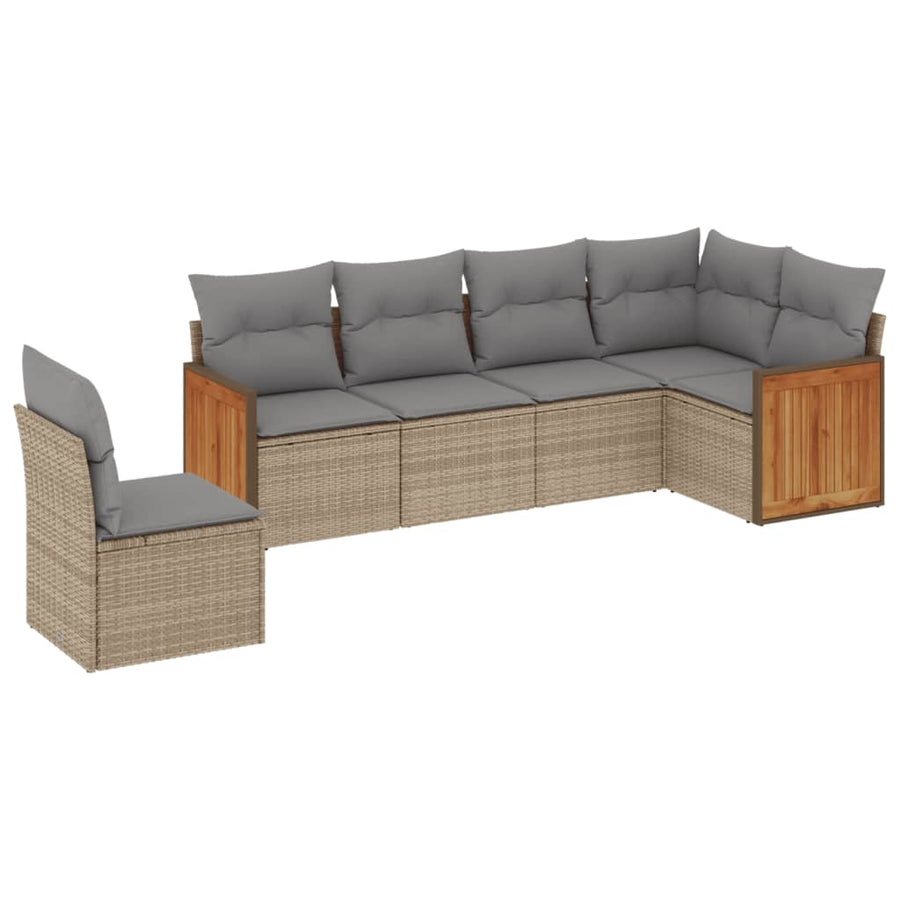 6-Delige Loungeset Met Kussens Poly Rattan Beige en grijs Zonder tafel