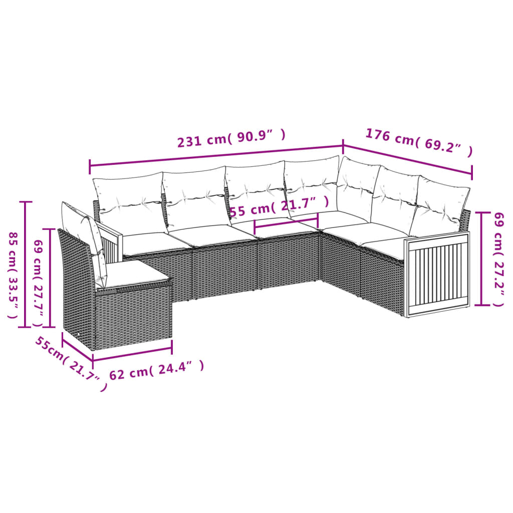 6-Delige Loungeset Met Kussens Poly Rattan Beige en grijs Zonder tafel