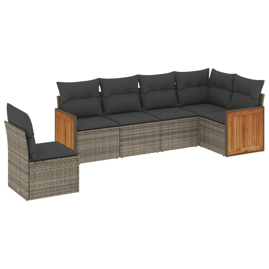 6-Delige Loungeset Met Kussens Poly Rattan Grijs Zonder tafel