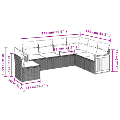 6-Delige Loungeset Met Kussens Poly Rattan Grijs Zonder tafel