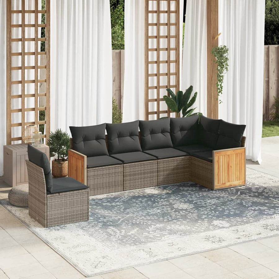 6-Delige Loungeset Met Kussens Poly Rattan Grijs Zonder tafel