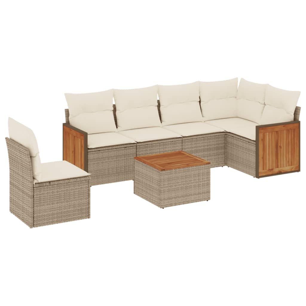 7-Delige Loungeset Met Kussens Poly Rattan Beige beige and cream Met tafel