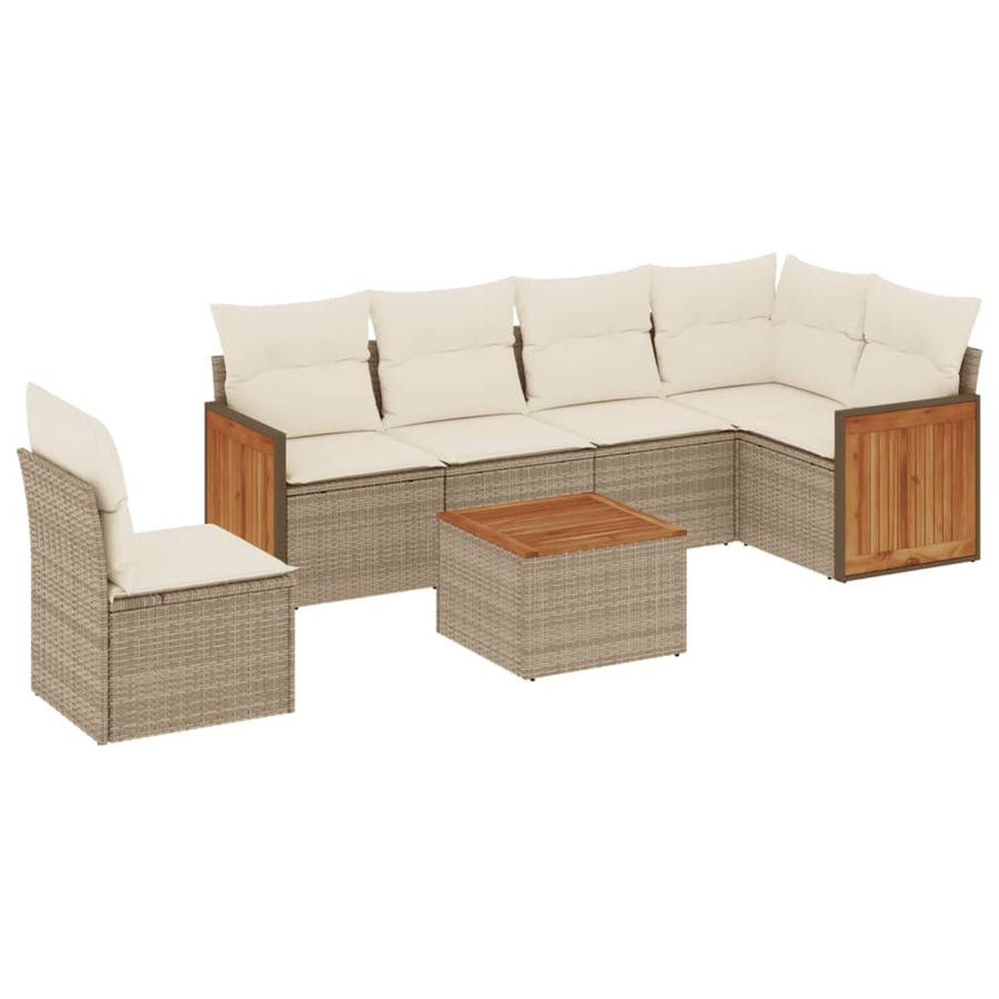 7-Delige Loungeset Met Kussens Poly Rattan Beige beige and cream Met tafel