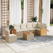 Loungeset 7-delig poly rattan beige met tafel