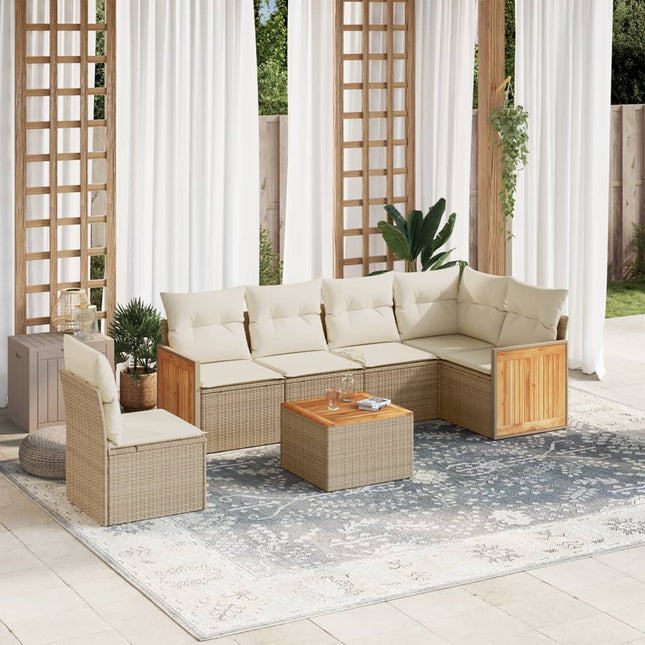 7-Delige Loungeset Met Kussens Poly Rattan Beige beige and cream Met tafel