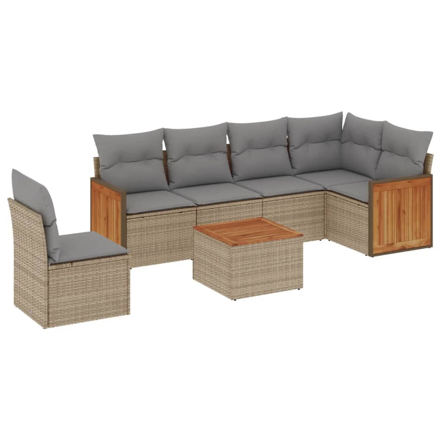 7-Delige Loungeset Met Kussens Poly Rattan Beige en grijs Met tafel