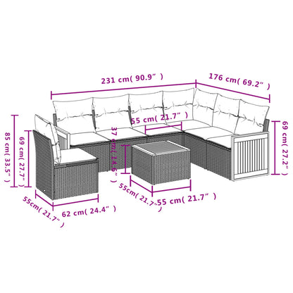 7-Delige Loungeset Met Kussens Poly Rattan Beige en grijs Met tafel