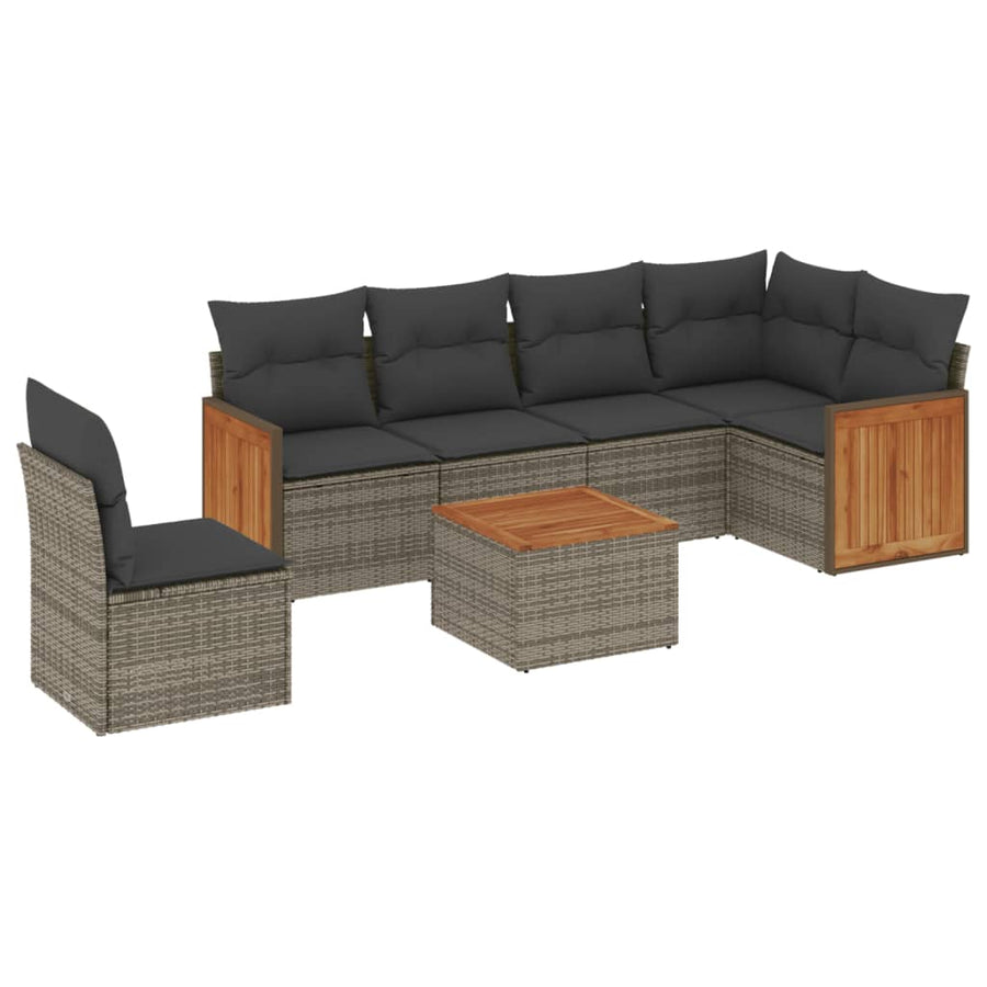 7-Delige Loungeset Met Kussens Poly Rattan Grijs Met tafel