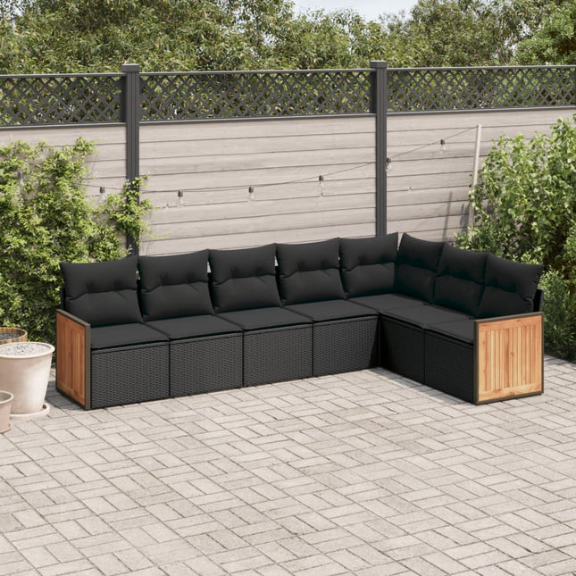 7-Delige Loungeset Met Kussens Poly Rattan Zwart