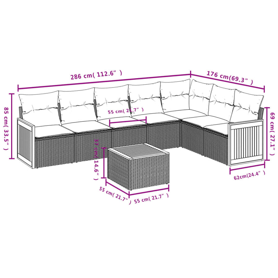 8-Delige Loungeset Met Kussens Poly Rattan Zwart