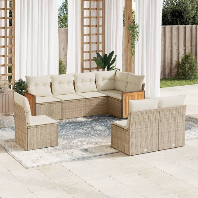 8-Delige Loungeset Met Kussens Poly Rattan Beige