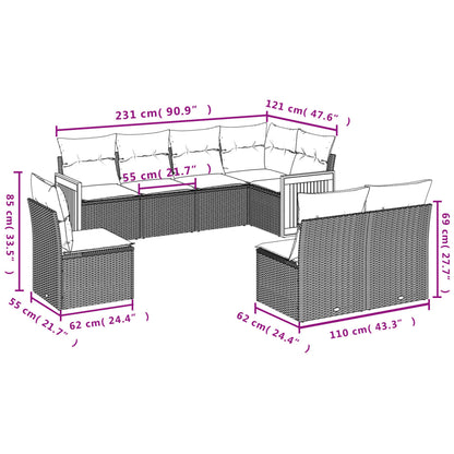 8-Delige Loungeset Met Kussens Poly Rattan Grijs