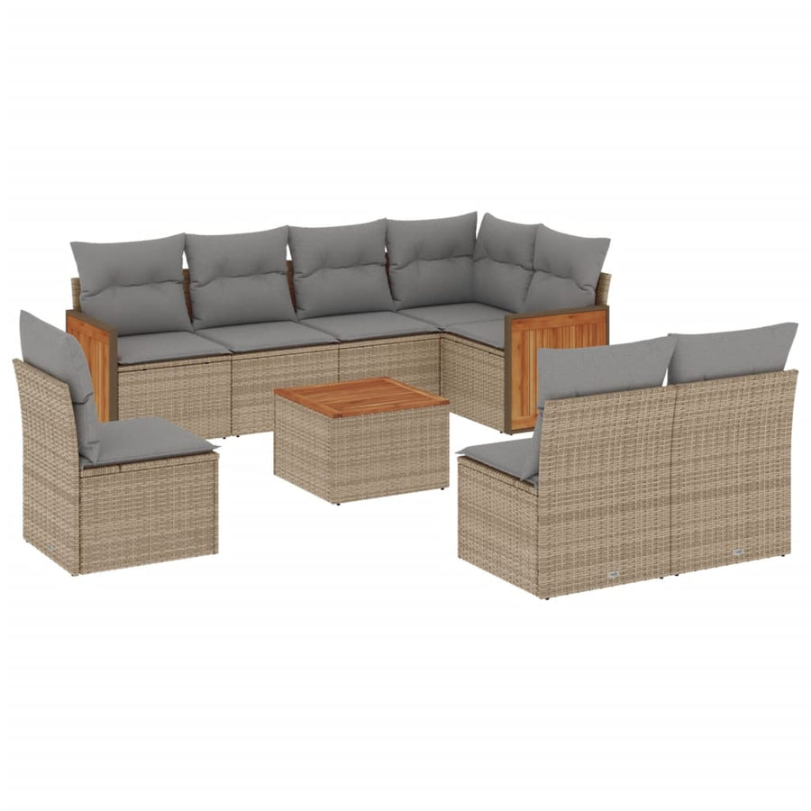 9-Delige Loungeset Met Kussens Poly Rattan Beige