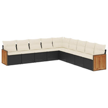 9-delige Loungeset met kussens poly rattan zwart 1 Zwart en crème