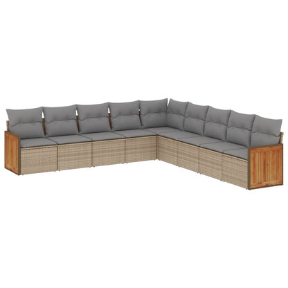 9-delige Loungeset met kussens poly rattan beige Beige en grijs Zonder tafel