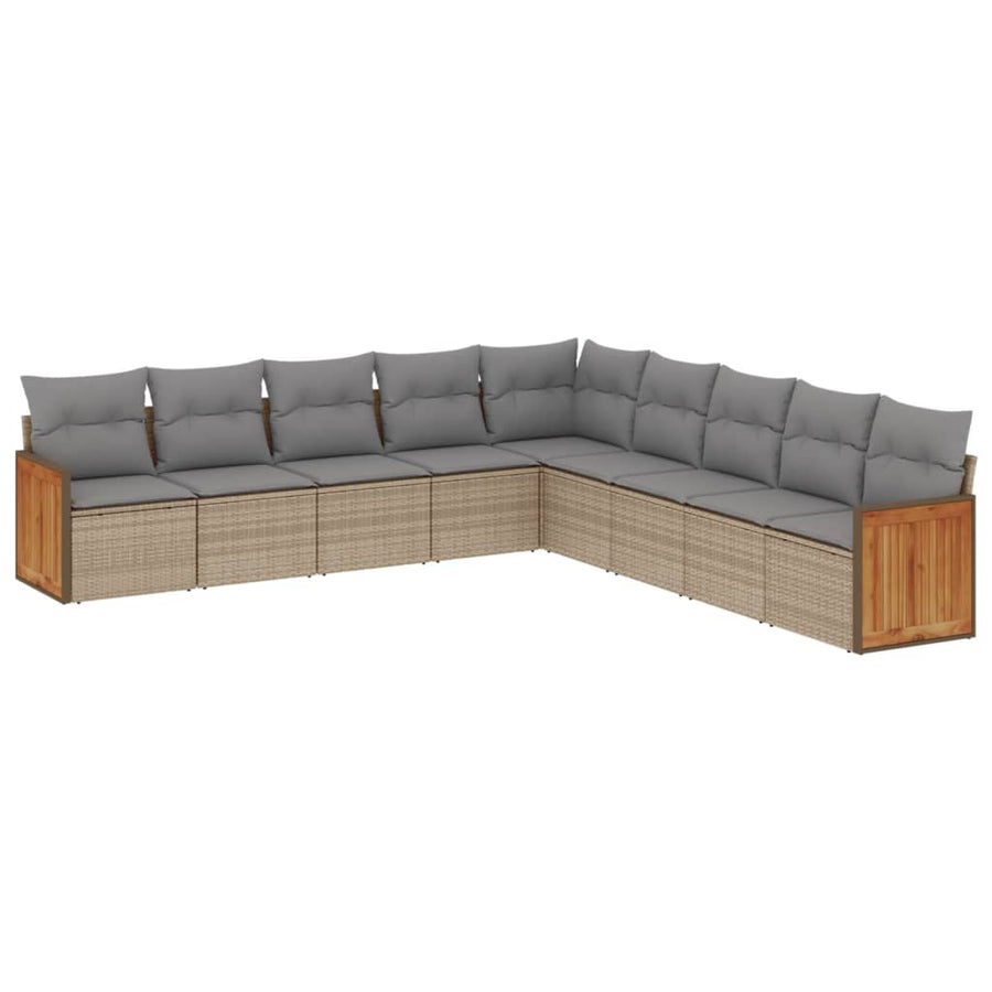 9-delige Loungeset met kussens poly rattan beige Beige en grijs Zonder tafel