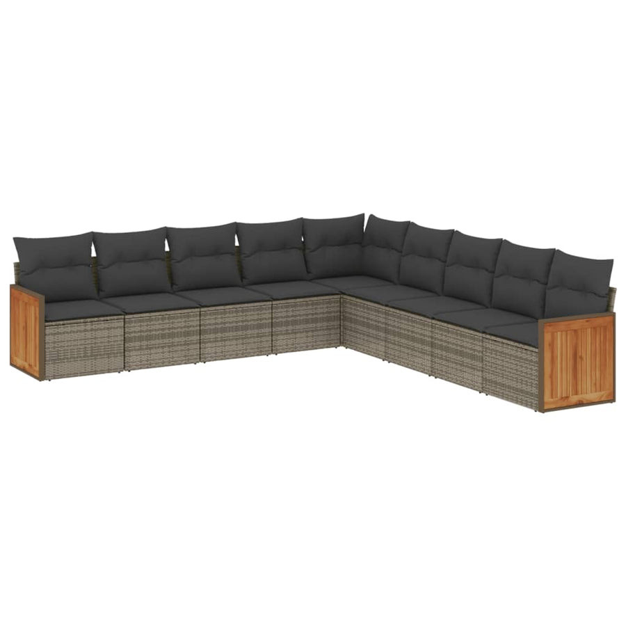 9-delige Loungeset met kussens poly rattan grijs Grijs Zonder tafel