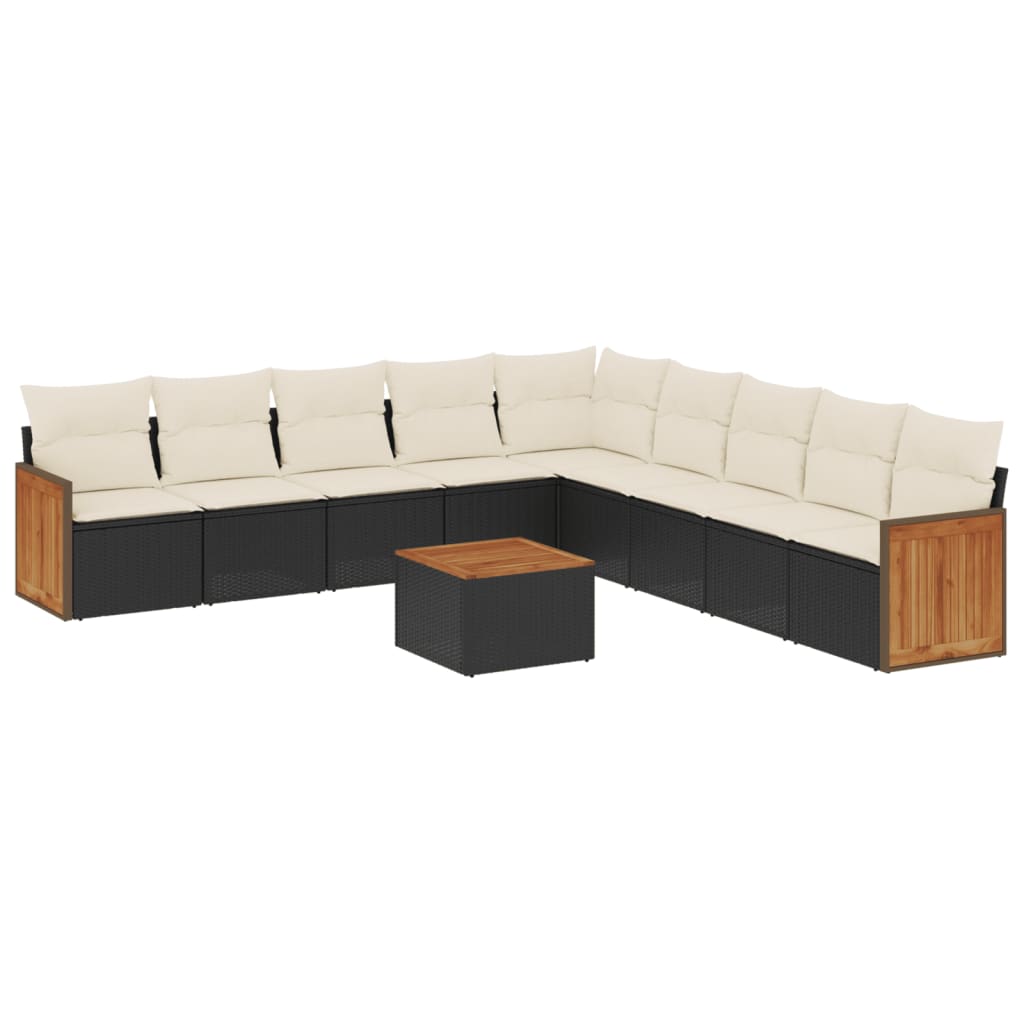 0-delige Loungeset met kussens poly rattan Zwart en crème Met tafel