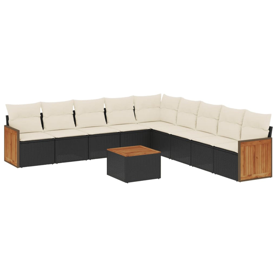 0-delige Loungeset met kussens poly rattan Zwart en crème Met tafel