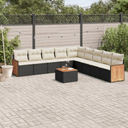 Loungeset poly rattan 10-delig zwart