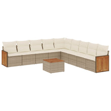 10-delige Loungeset met kussens poly rattan beige beige and cream