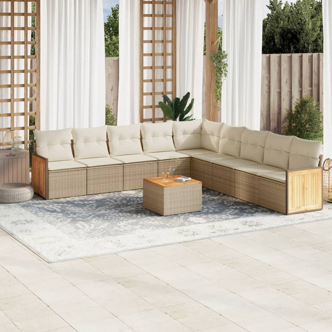 10-delige Loungeset met kussens poly rattan beige beige and cream