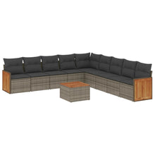 10-delige Loungeset met kussens poly rattan grijs Grijs Met tafel