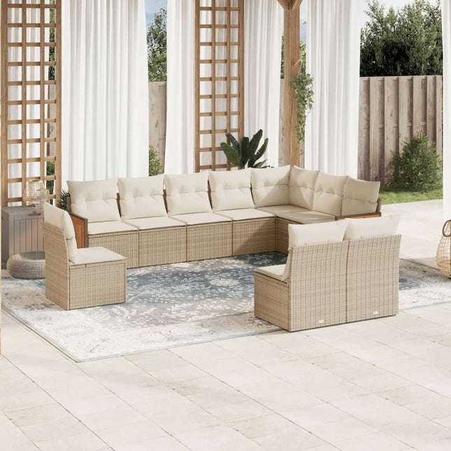 10-Delige Loungeset Met Kussens Poly Rattan Beige