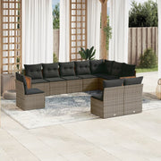 Loungeset 10-delig poly rattan grijs