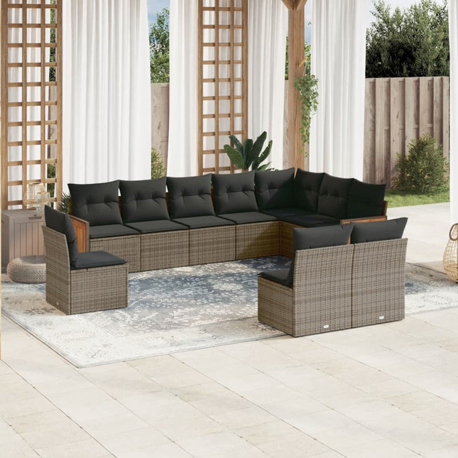 10-Delige Loungeset Met Kussens Poly Rattan Grijs