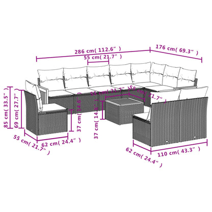 11-Delige Loungeset Met Kussens Poly Rattan Grijs