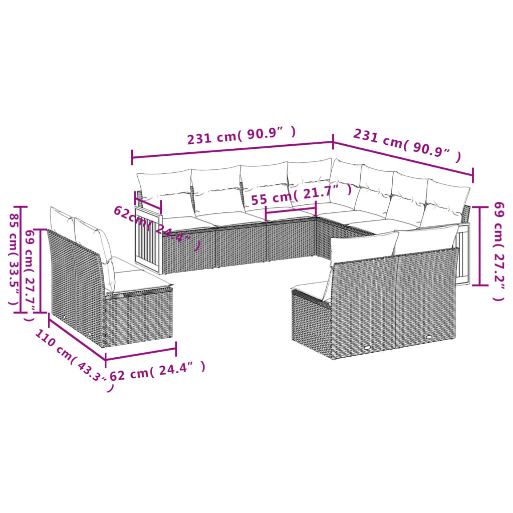 -Delige Loungeset Met Kussens Poly Rattan Zwart Zonder tafel