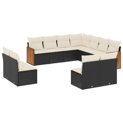 -Delige Loungeset Met Kussens Poly Rattan Zwart en crème Zonder tafel