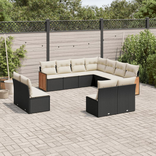 -Delige Loungeset Met Kussens Poly Rattan Zwart en crème Zonder tafel