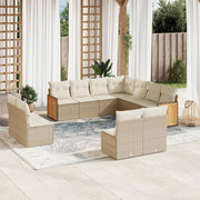 Loungeset poly rattan 11-delig beige met kussens
