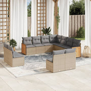 Tuinset poly rattan 11-delig beige met kussens