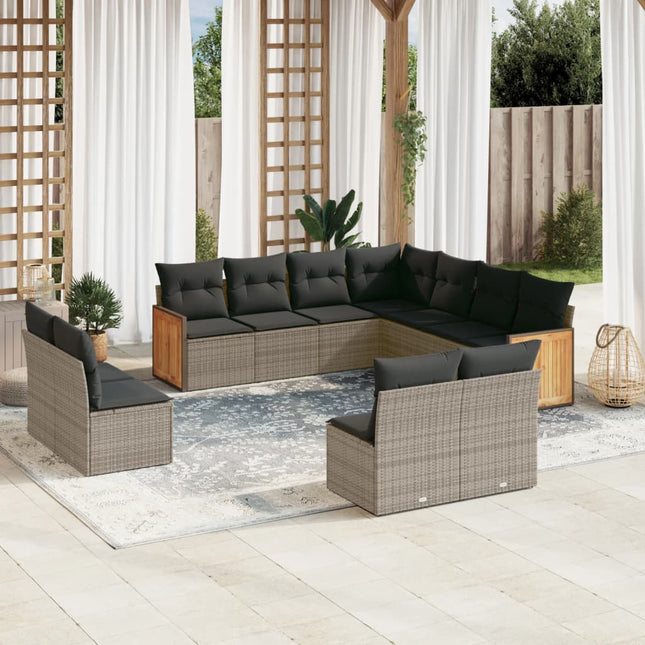 11-delige Loungeset met kussens poly rattan grijs