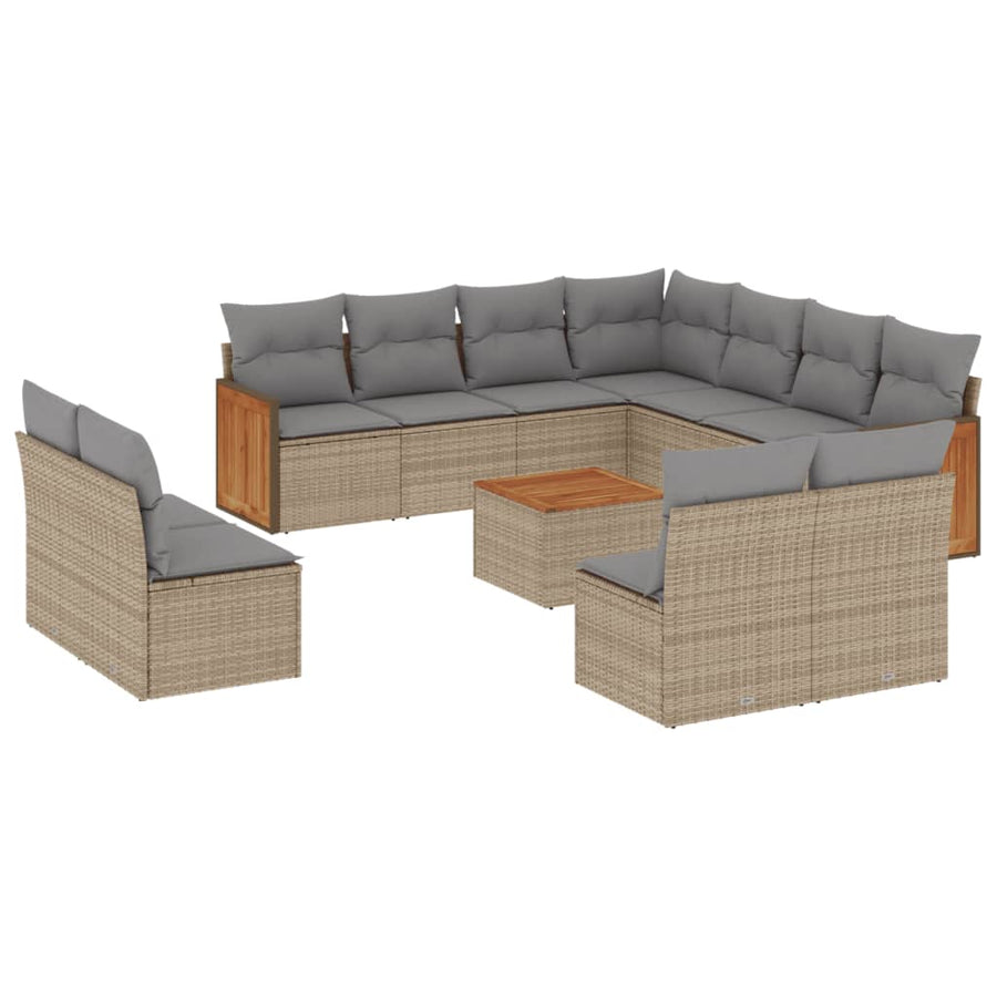 2-Delige Loungeset Met Kussens Poly Rattan Beige en grijs Met tafel