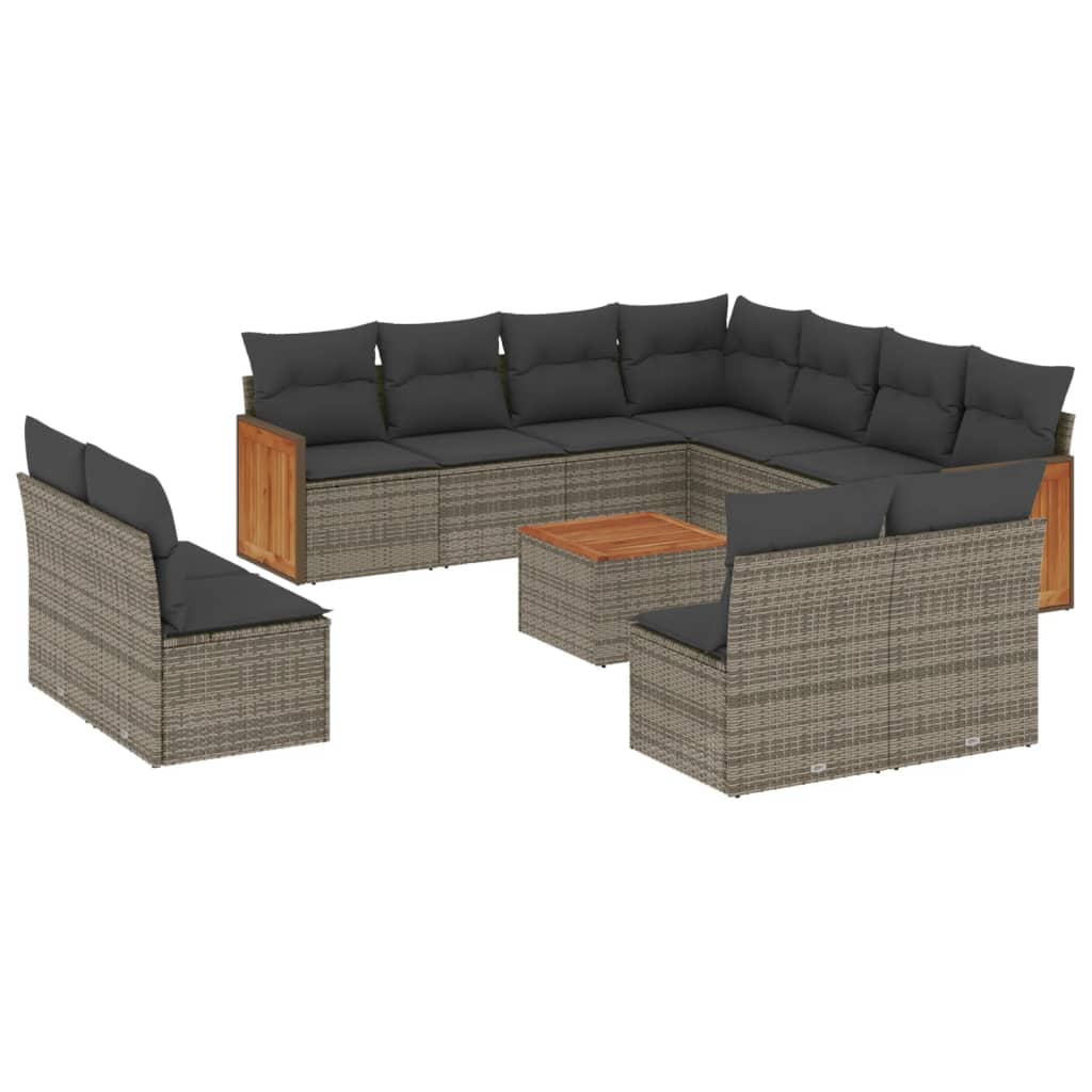 2-Delige Loungeset Met Kussens Poly Rattan Grijs Met tafel