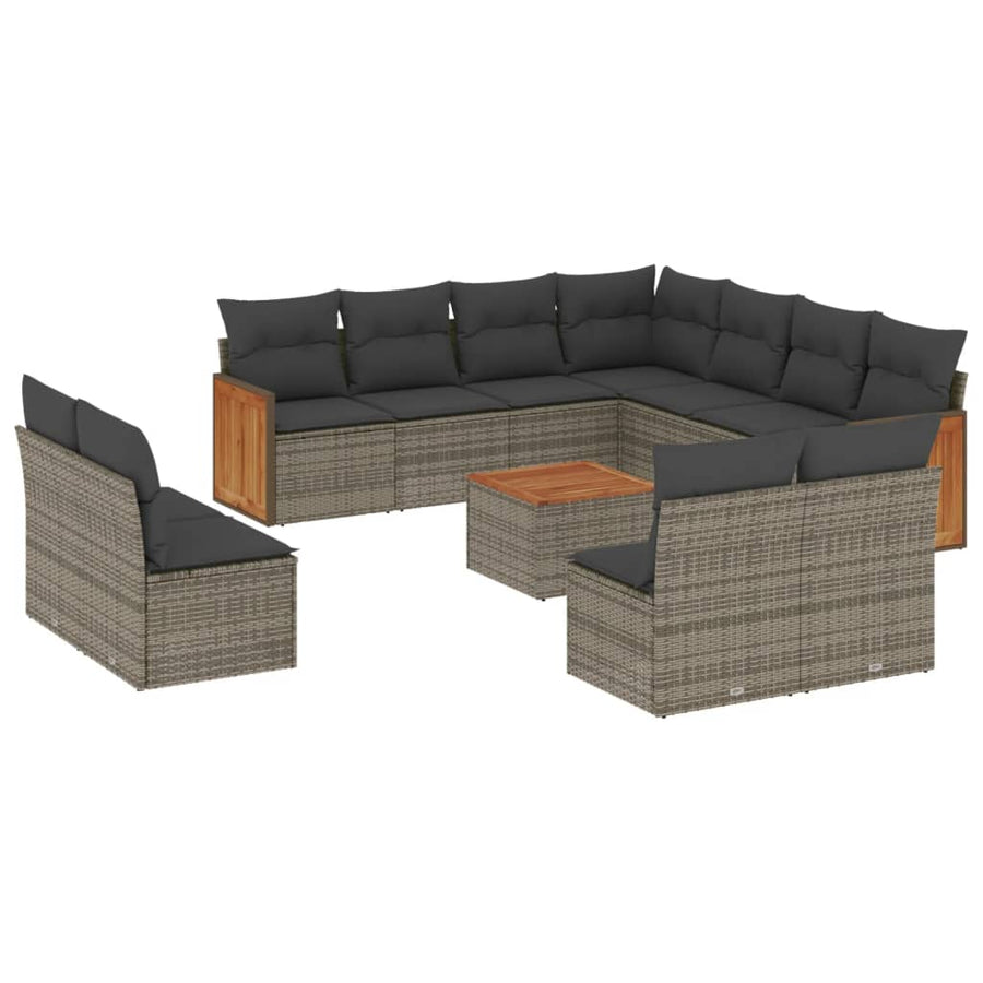 2-Delige Loungeset Met Kussens Poly Rattan Grijs Met tafel