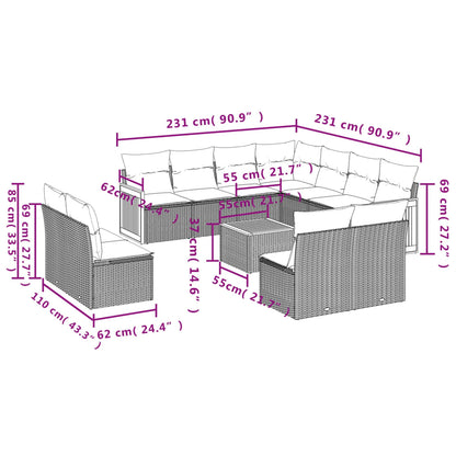 2-Delige Loungeset Met Kussens Poly Rattan Grijs Met tafel