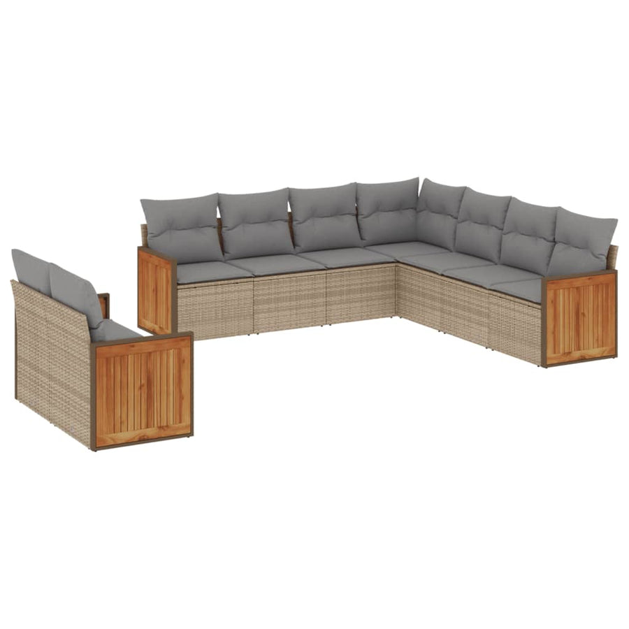 9-delige Loungeset met kussens poly rattan beige Beige en grijs Zonder tafel