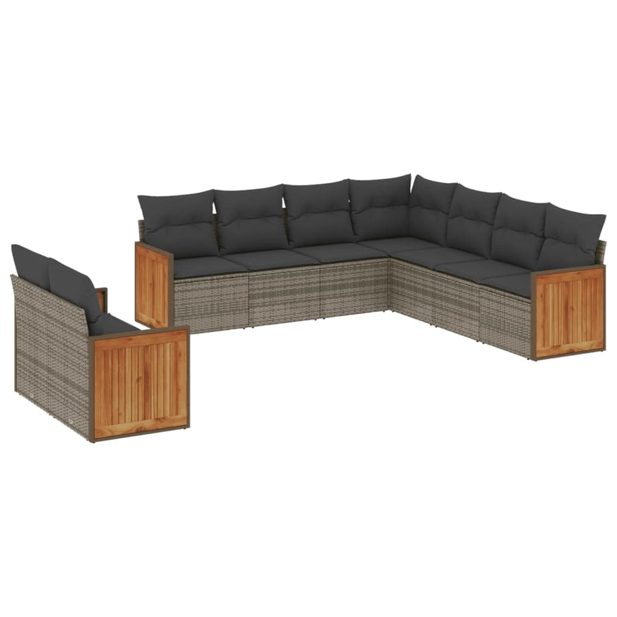 9-delige Loungeset met kussens poly rattan grijs 1 Grijs