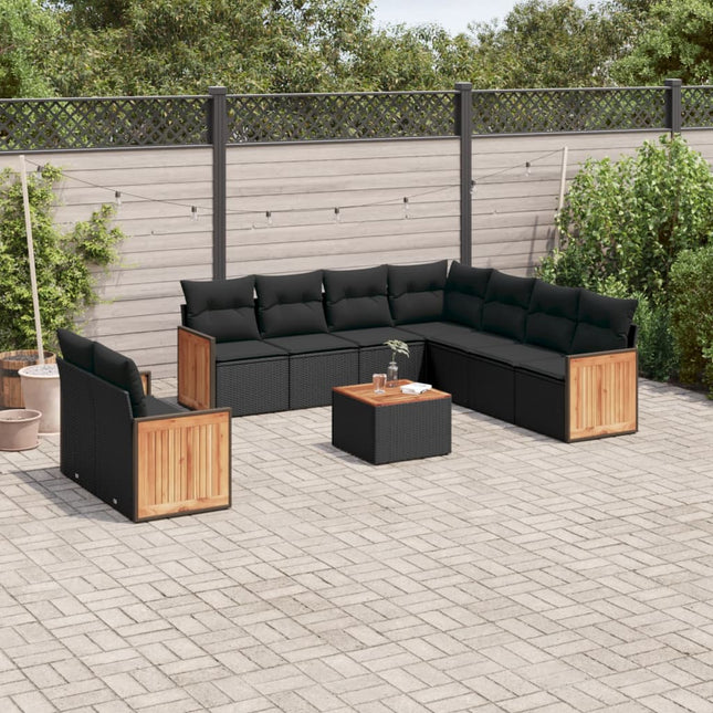 0-Delige Loungeset Met Kussens Poly Rattan Zwart Met tafel