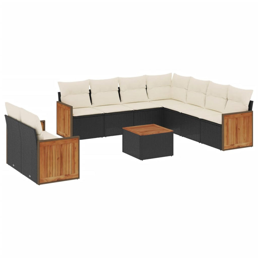 0-delige Loungeset met kussens poly rattan Zwart en crème Met tafel