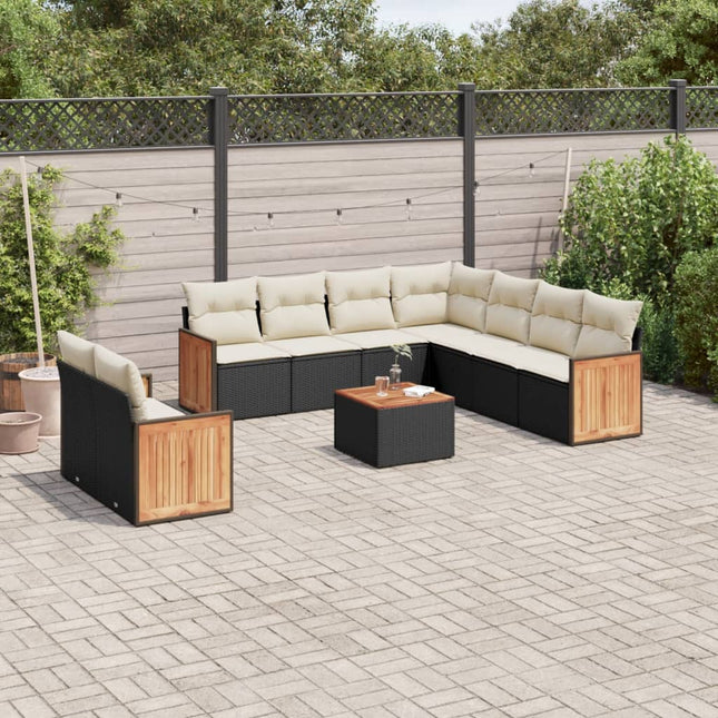 0-delige Loungeset met kussens poly rattan Zwart en crème Met tafel