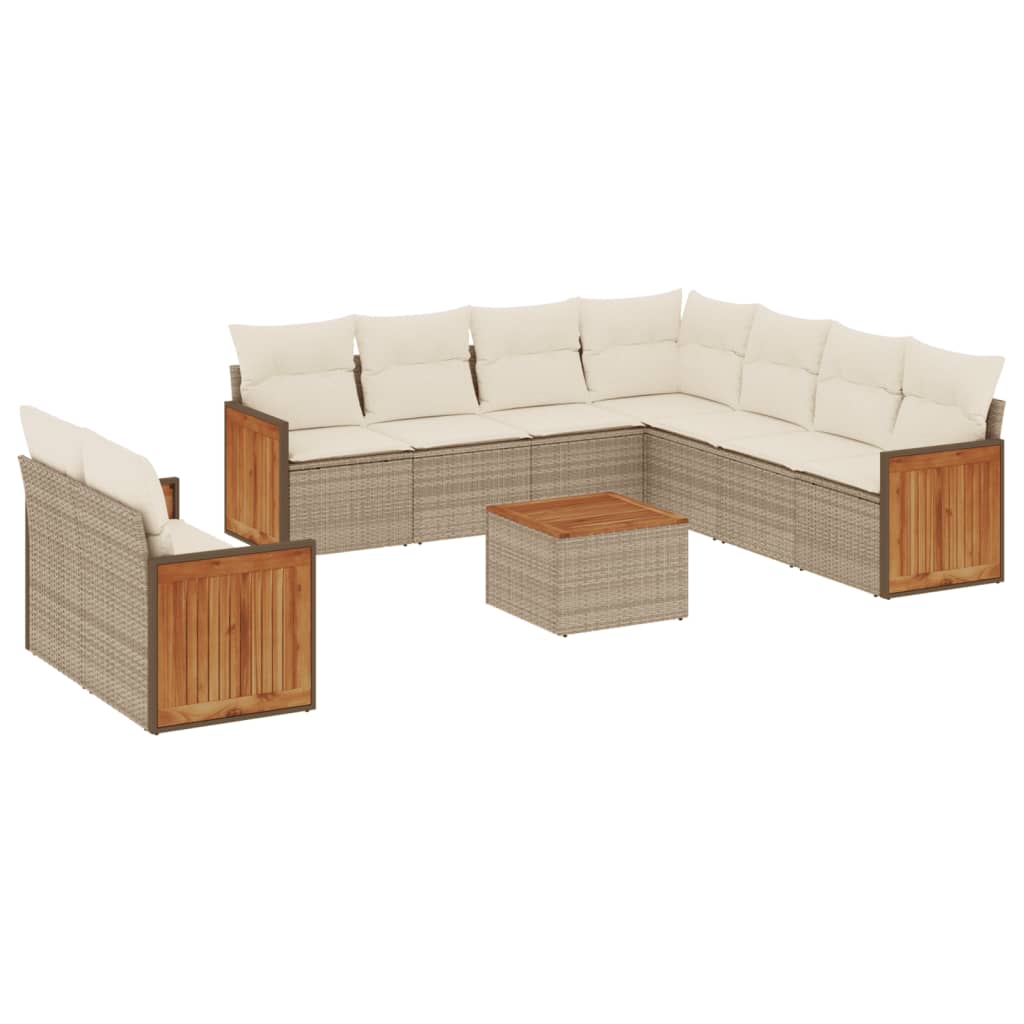 10-delige Loungeset met kussens poly rattan beige beige and cream Met tafel